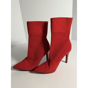 Brash Womens Size 6.5 Spicy Red Boots Pointed Toe Slip On Heels Used- Good